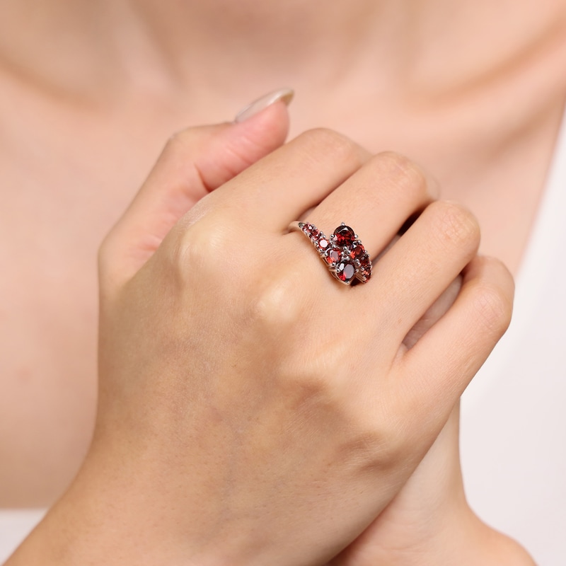 Main Image 5 of Garnet Graduated Bypass Ring Sterling Silver