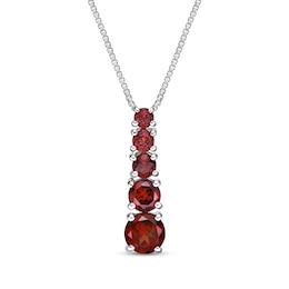 Garnet Graduated Vertical Necklace Sterling Silver 18&quot;