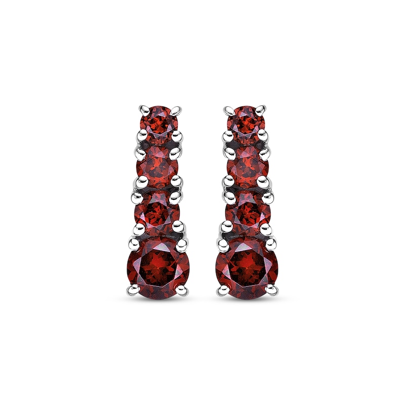 Main Image 2 of Garnet Graduated Drop Earrings Sterling Silver