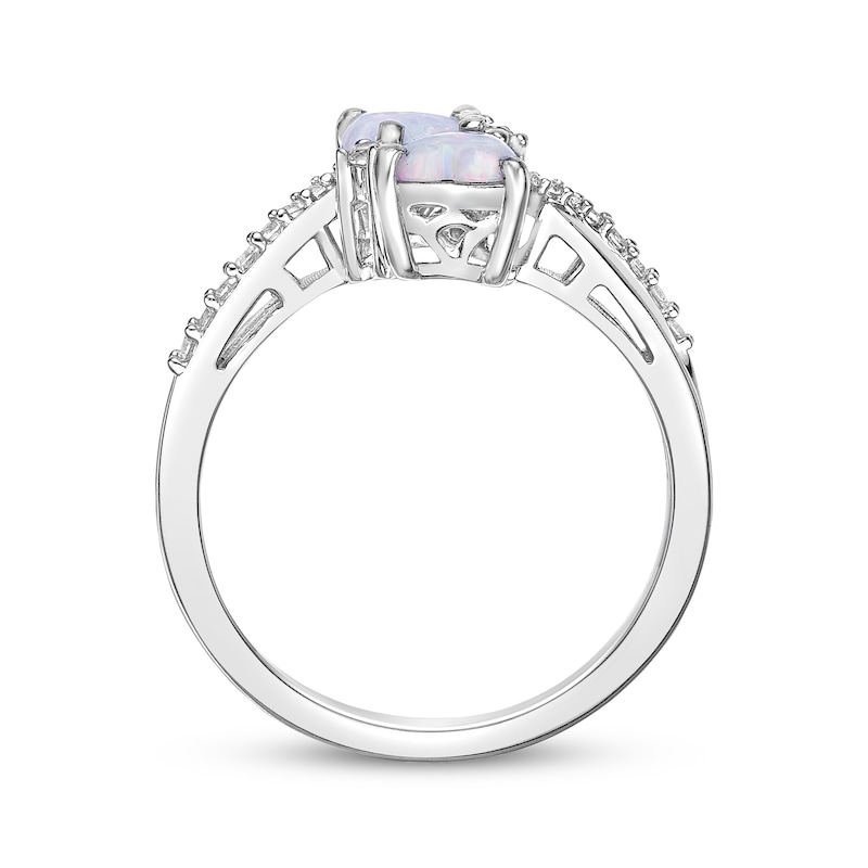 Main Image 3 of Heart-Shaped Lab-Created Opal & White Lab-Created Sapphire Ring Sterling Silver