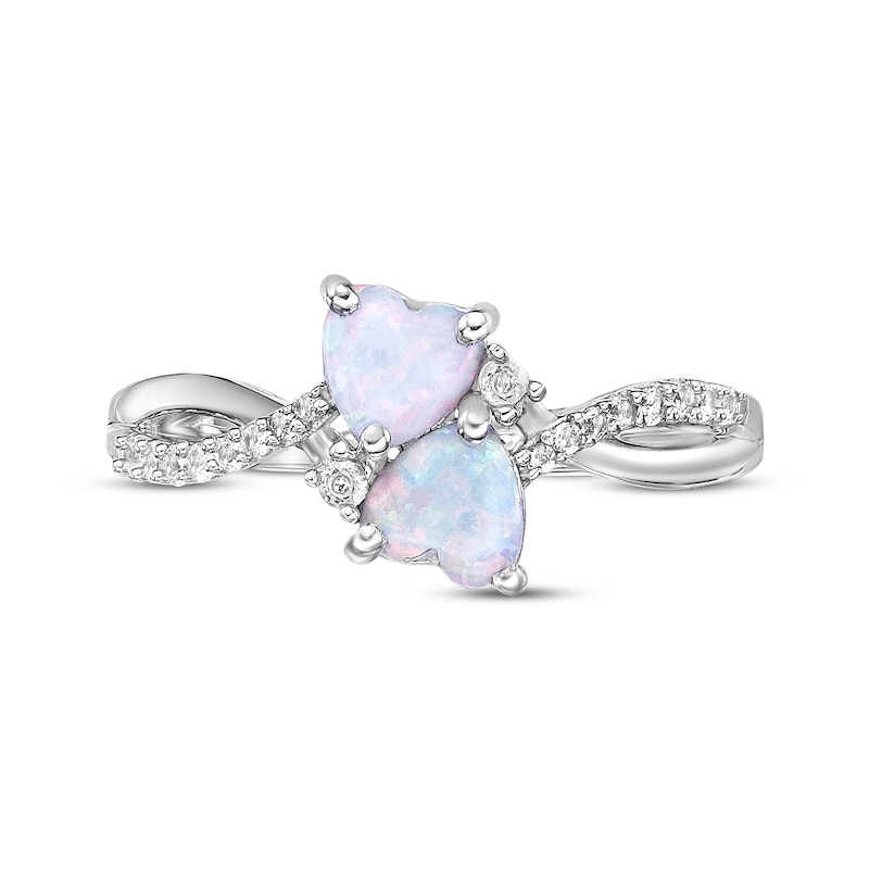 Main Image 4 of Heart-Shaped Lab-Created Opal & White Lab-Created Sapphire Ring Sterling Silver