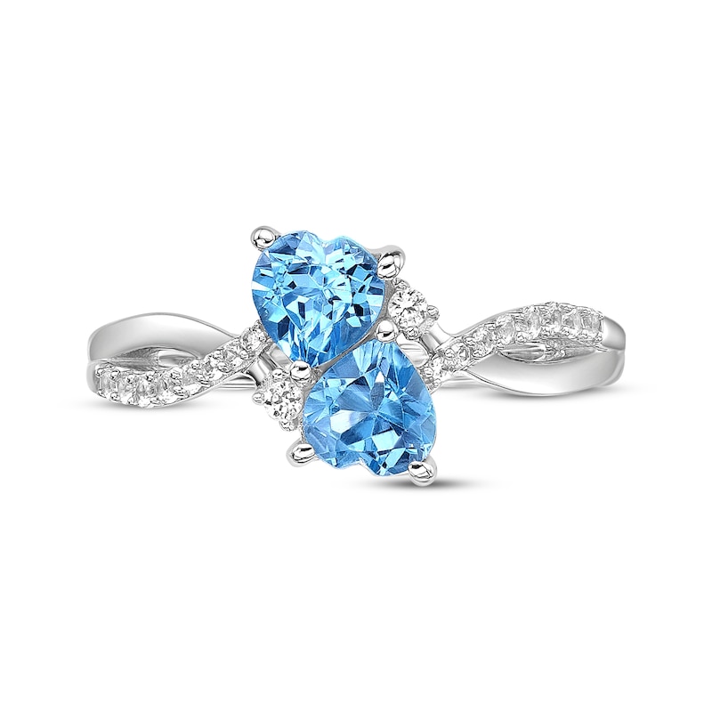 Main Image 4 of Heart-Shaped Swiss Blue Topaz & White Lab-Created Sapphire Ring Sterling Silver