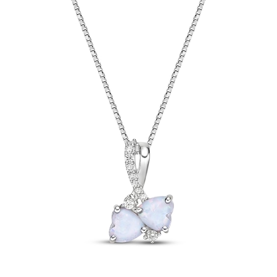 Heart-Shaped Lab-Created Opal & White Lab-Created Sapphire Necklace Sterling Silver 18"