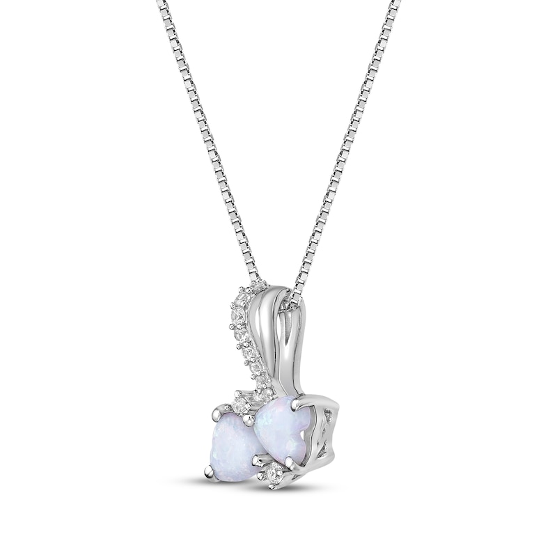 Main Image 2 of Heart-Shaped Lab-Created Opal & White Lab-Created Sapphire Necklace Sterling Silver 18&quot;