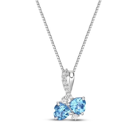 Heart-Shaped Swiss Blue Topaz & White Lab-Created Sapphire Necklace Sterling Silver 18"