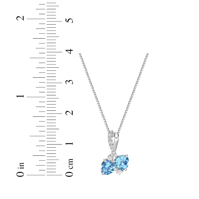 Main Image 4 of Heart-Shaped Swiss Blue Topaz & White Lab-Created Sapphire Necklace Sterling Silver 18&quot;