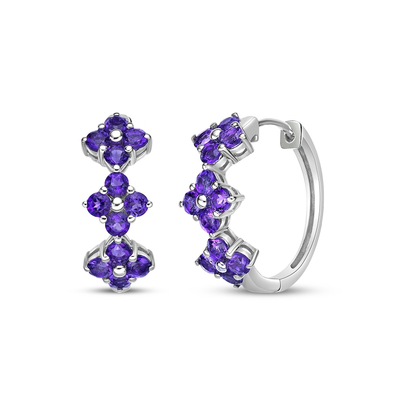 Main Image 1 of Amethyst Flower Hoop Earrings Sterling Silver