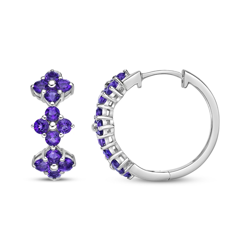 Main Image 3 of Amethyst Flower Hoop Earrings Sterling Silver