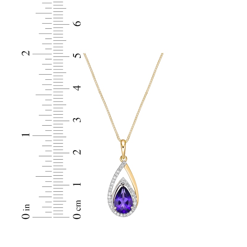 Main Image 4 of Pear-Shaped Amethyst & Diamond Teardrop Necklace 1/6 ct tw 10K Yellow Gold 18&quot;