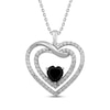 Thumbnail Image 1 of Heart-Shaped Black Onyx & White Lab-Created Sapphire Open Heart Necklace Sterling Silver 18&quot;