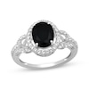 Thumbnail Image 0 of Oval-Cut Black Onyx & White Lab-Created Sapphire Halo Ring Sterling Silver