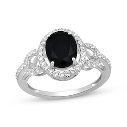 Oval-Cut Black Onyx & White Lab-Created Sapphire Halo Ring Sterling Silver