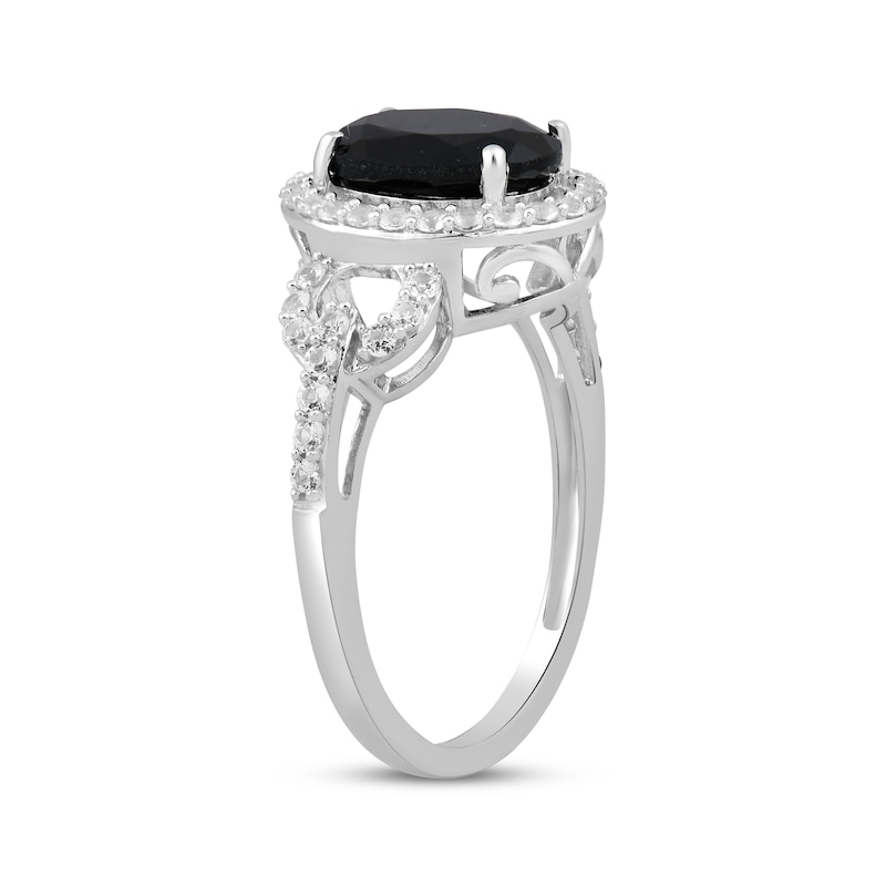 Oval-Cut Black Onyx & White Lab-Created Sapphire Halo Ring Sterling Silver