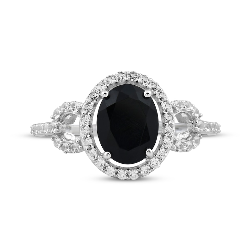 Oval-Cut Black Onyx & White Lab-Created Sapphire Halo Ring Sterling Silver