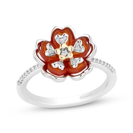 Disney Treasures Encanto Red Onyx & Diamond Flower Ring 1/15 Sterling Silver & 10K Yellow Gold