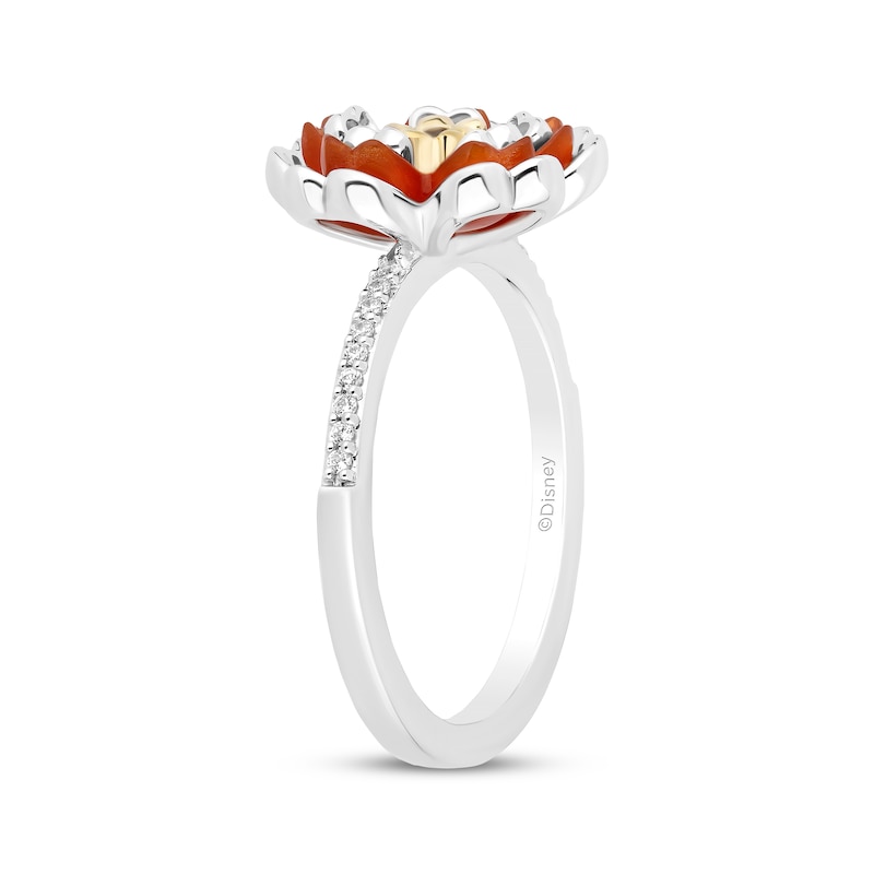 Disney Treasures Encanto Red Onyx & Diamond Flower Ring 1/15 Sterling Silver & 10K Yellow Gold