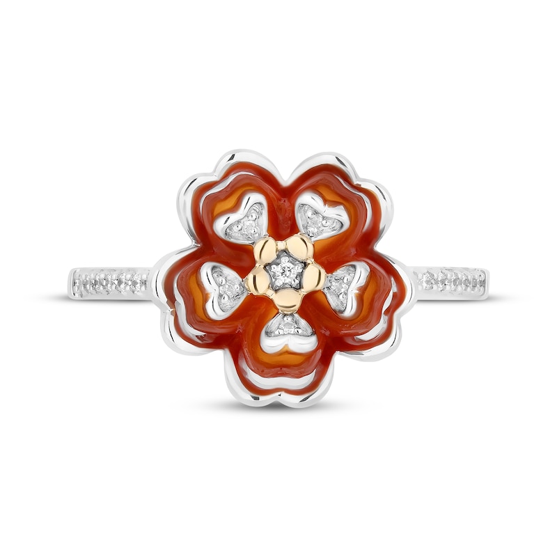 Disney Treasures Encanto Red Onyx & Diamond Flower Ring 1/15 Sterling Silver & 10K Yellow Gold