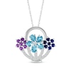 Thumbnail Image 1 of Pear-Shaped Swiss Blue Topaz, Amethyst, Blue & White Lab-Created Sapphire Flower Basket Necklace Sterling Silver 18&quot;