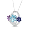 Thumbnail Image 2 of Pear-Shaped Swiss Blue Topaz, Amethyst, Blue & White Lab-Created Sapphire Flower Basket Necklace Sterling Silver 18&quot;