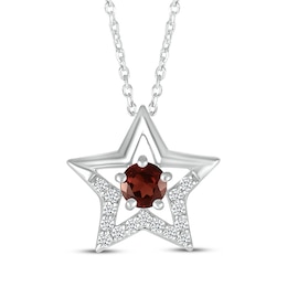 Garnet & White Lab-Created Sapphire Star Necklace Sterling Silver 18&quot;