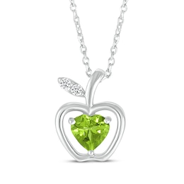Heart-Shaped Peridot & White Lab-Created Sapphire Apple Necklace Sterling Silver 18&quot;