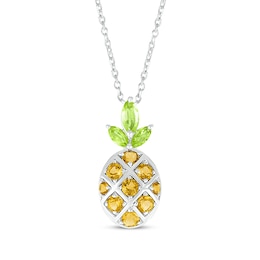 Marquise-Cut Peridot & Round-Cut Citrine Pineapple Necklace Sterling Silver 18&quot;