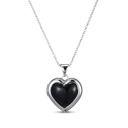 Heart-Shaped Black Agate Locket Sterling Silver 18&quot;