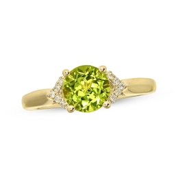 Peridot & Diamond Chevron Sides Ring 1/8 ct tw 10K Yellow Gold