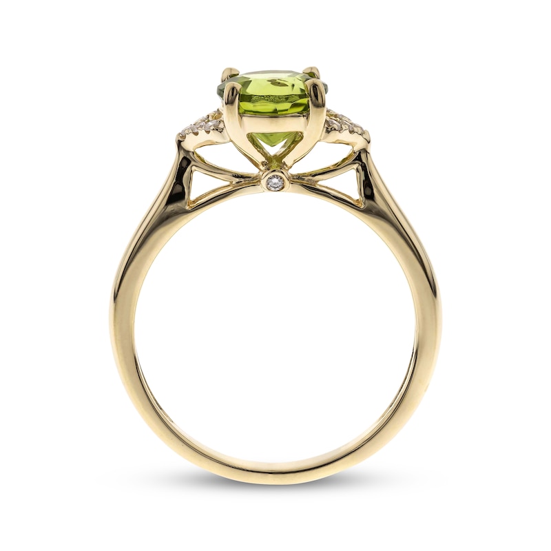 Main Image 3 of Peridot & Diamond Chevron Sides Ring 1/8 ct tw 10K Yellow Gold