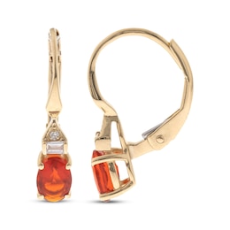 Oval-Cut Mexican Fire Opal & Diamond Drop Earrings 1/15 ct tw 10K Yellow Gold