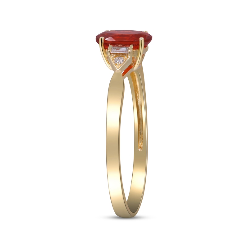 Main Image 2 of Oval-Cut Mexican Fire Opal & Diamond Ring 1/20 ct tw 10K Yellow Gold