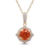 Thumbnail Image 0 of Fire Opal & Diamond Halo Necklace 1/6 ct tw 10K Yellow Gold 18"