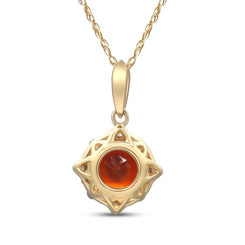 Fire Opal & Diamond Halo Necklace 1/6 ct tw 10K Yellow Gold 18"