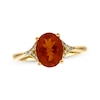 Thumbnail Image 1 of Oval-Cut Mexican Fire Opal & Diamond Chevron Sides Ring 1/20 ct tw 10K Yellow Gold