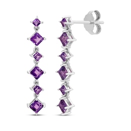 Square-Cut Amethyst Drop Earrings Sterling Silver