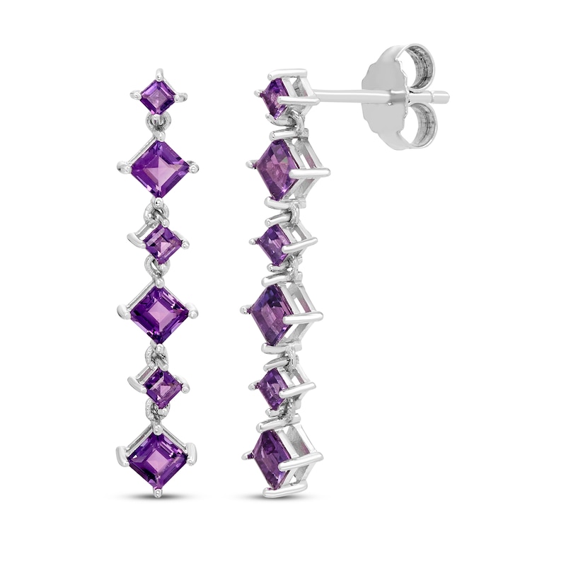 Main Image 1 of Square-Cut Amethyst Drop Earrings Sterling Silver