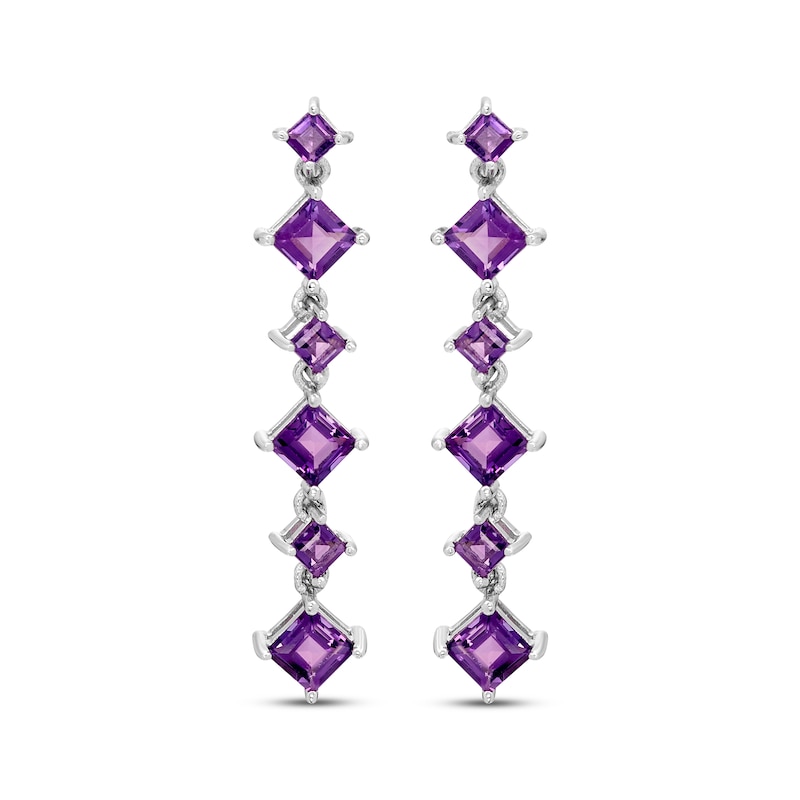 Main Image 2 of Square-Cut Amethyst Drop Earrings Sterling Silver