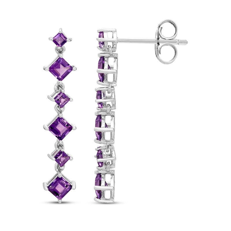 Main Image 3 of Square-Cut Amethyst Drop Earrings Sterling Silver