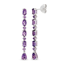 Pear, Oval & Round-Cut Amethyst Drop Earrings Sterling Silver