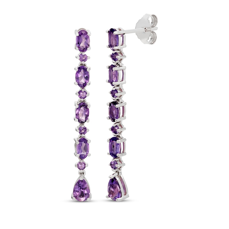 Main Image 1 of Pear, Oval & Round-Cut Amethyst Drop Earrings Sterling Silver