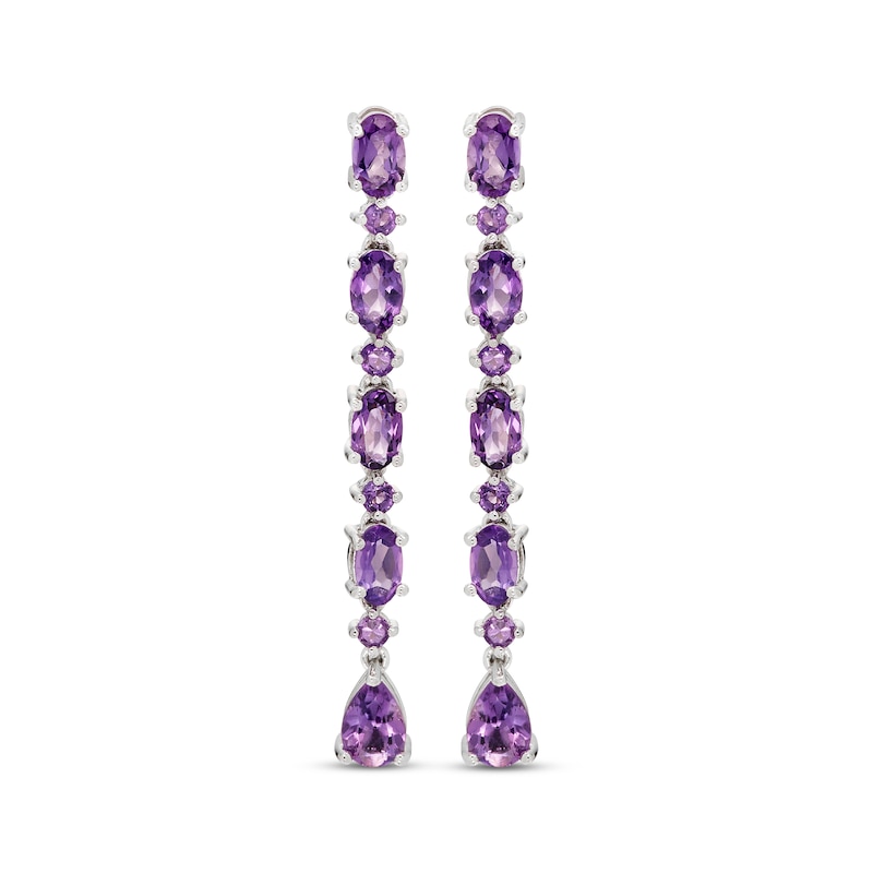 Main Image 2 of Pear, Oval & Round-Cut Amethyst Drop Earrings Sterling Silver