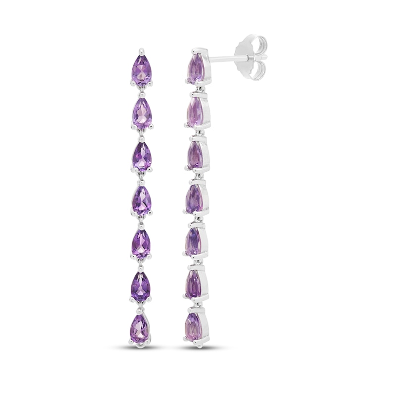 Main Image 1 of Pear-Shaped Amethyst Drop Earrings Sterling Silver