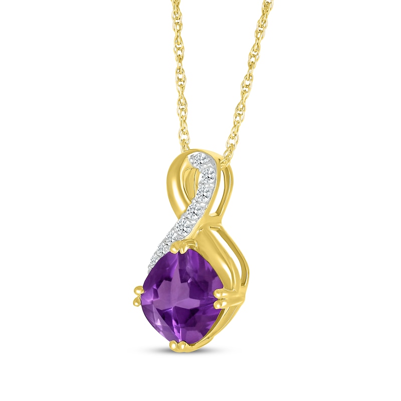 Main Image 2 of Cushion-Cut Amethyst & Diamond Swirl Necklace 1/15 ct tw 10K Yellow Gold 18&quot;