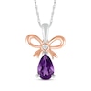 Thumbnail Image 1 of Pear-Shaped Amethyst & White Lab-Created Sapphire Bow Necklace Sterling Silver & 10K Rose Gold 18&quot;