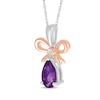 Thumbnail Image 2 of Pear-Shaped Amethyst & White Lab-Created Sapphire Bow Necklace Sterling Silver & 10K Rose Gold 18&quot;