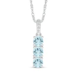 Aquamarine & Diamond Accent Three-Stone Necklace 10K White Gold 18&quot;