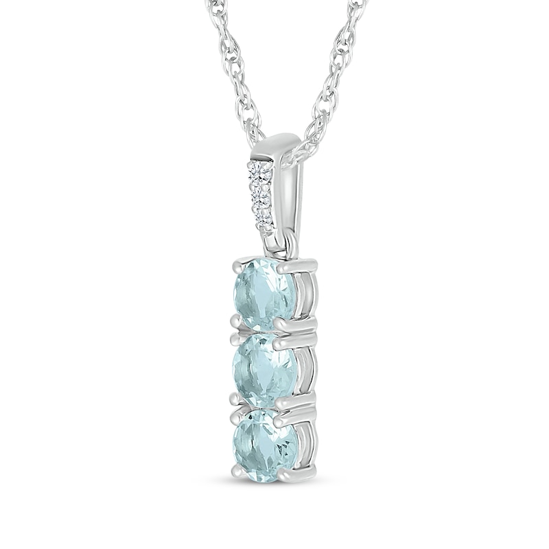 Main Image 2 of Aquamarine & Diamond Accent Three-Stone Necklace 10K White Gold 18&quot;