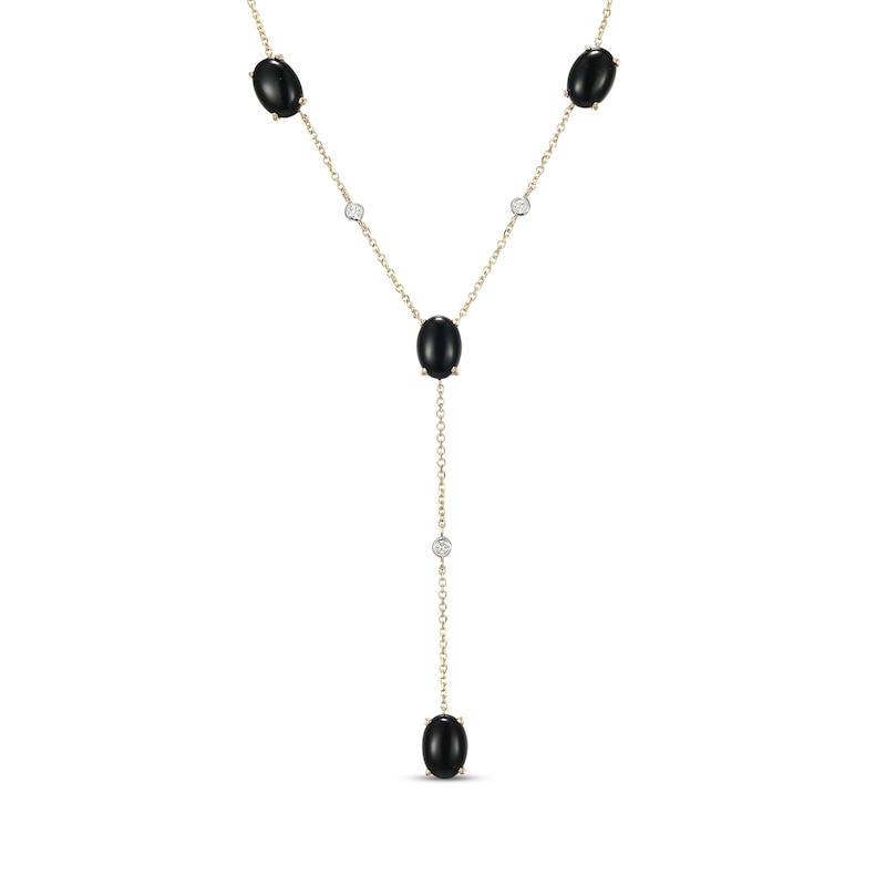 Main Image 1 of Oval-Cut Agate & Diamond Station Y-Drop Necklace 1/20 ct tw 10K Yellow Gold 18&quot;