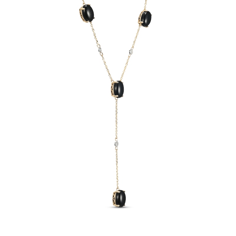 Main Image 2 of Oval-Cut Agate & Diamond Station Y-Drop Necklace 1/20 ct tw 10K Yellow Gold 18&quot;