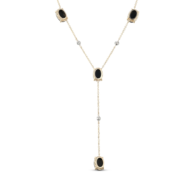 Main Image 3 of Oval-Cut Agate & Diamond Station Y-Drop Necklace 1/20 ct tw 10K Yellow Gold 18&quot;